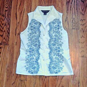 Brooks Brothers Womens Top Size 2 Multicolor Embroidered Sleeveless Button Front